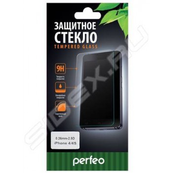 Защитная пленка Perfeo защитное стекло для APPLE IPHONE 4/4S, 0.26мм 2.5D 9H глянцевое