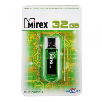 Флеш Диск 32GB Mirex Elf, USB 2.0, Зеленый
