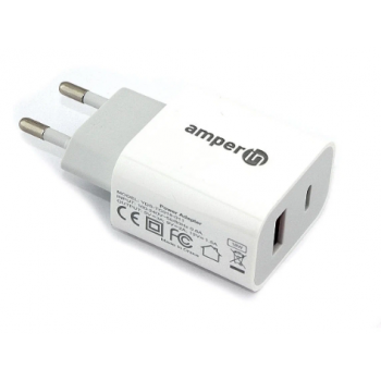 Блок питания (сетевой адаптер) Amperin Quick Charge 2-Port QC 3.0 USB+Type-C USB 18W (YDS-TC018-011)