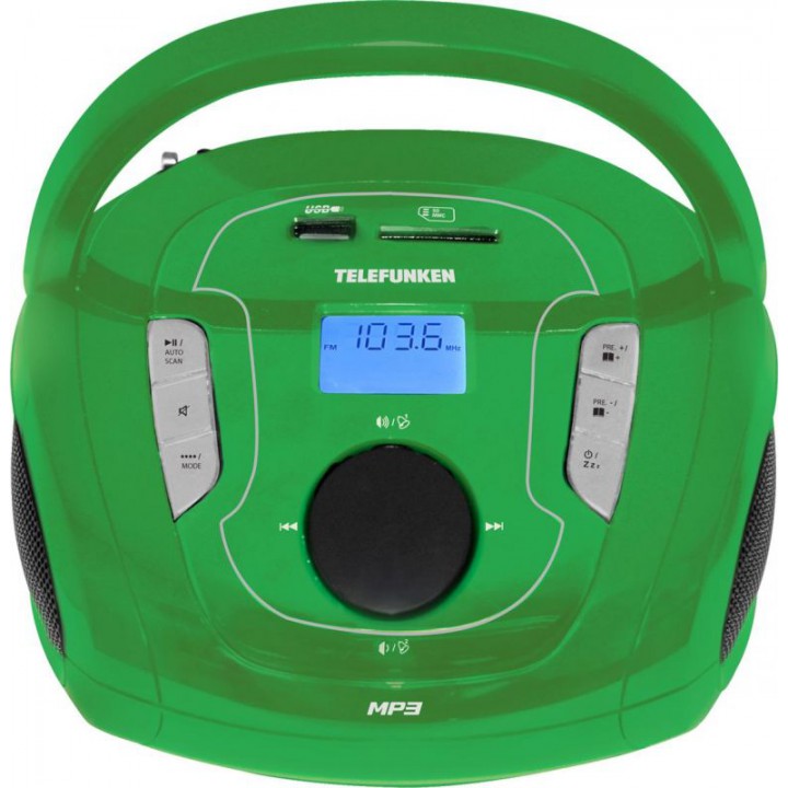 Аудиомагнитола Telefunken TF-SRP3471B зеленый 3Вт/MP3/FM(dig)/USB/BT/SD