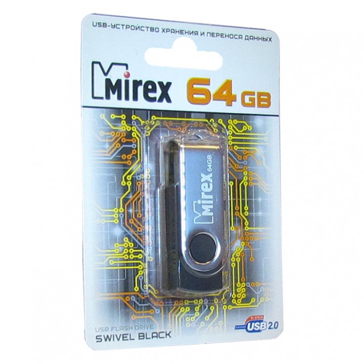 Флеш диск 64GB Mirex Swivel, USB 2.0, черный