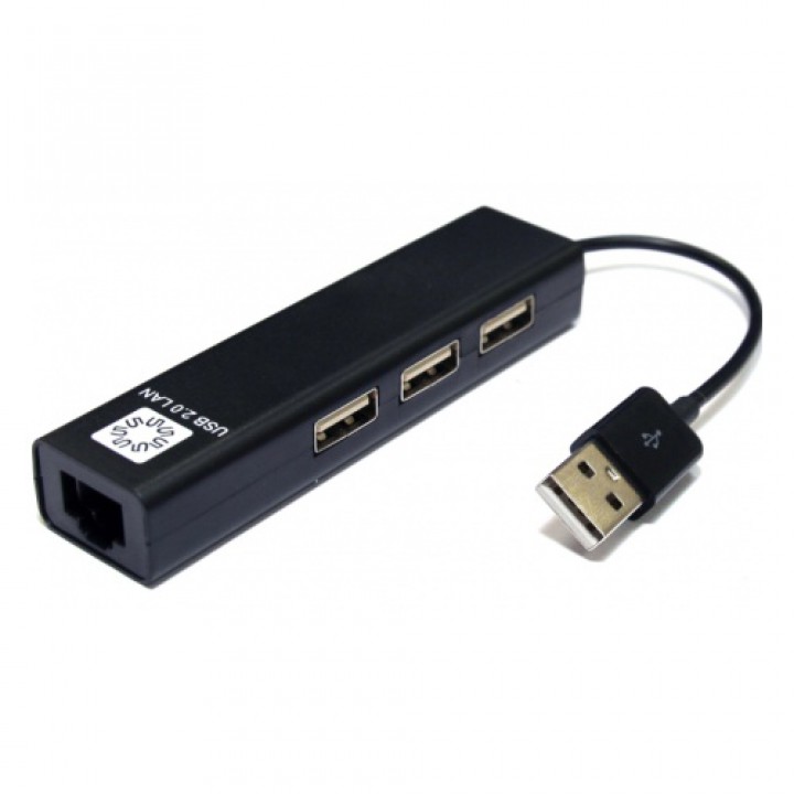 Кабель-адаптер 5bites UA2-45-06BK USB2.0 / 3*USB2.0 / RJ45 100MB / BLACK