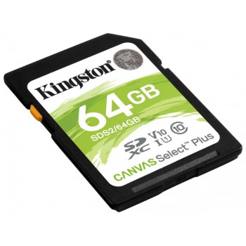 Флеш карта SDHC 64Gb Class10 Kingston <SDS2/64GB>, Canvas Select 100R CL10 UHS-I