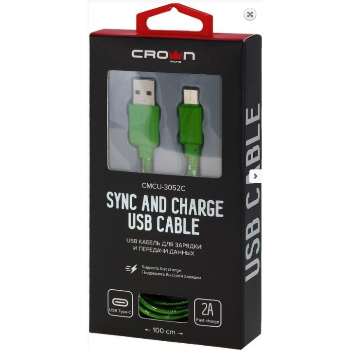 Кабель Crown USB - USB Type-C CMCU-3052C green