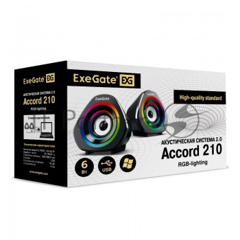 Акустическая система 2.0 ExeGate EX289680RUS Accord 210 (питание USB, 2х3Вт (6Вт RMS), 60-20000Гц, ц