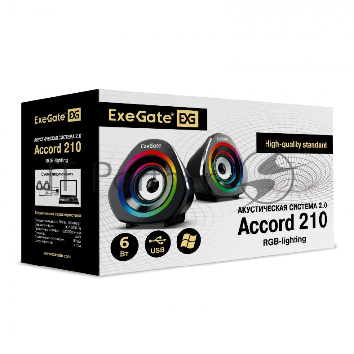 Акустическая система 2.0 ExeGate EX289680RUS Accord 210 (питание USB, 2х3Вт (6Вт RMS), 60-20000Гц, ц