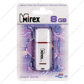 Флеш диск 8GB Mirex Knight, USB 2.0, белый