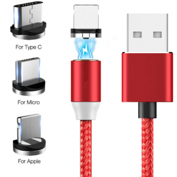 Кабель магнитный для зарядки 3 в 1 Lightning, Micro-USB, Type-С для телефона, красный
