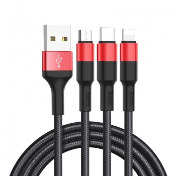 кабель USB HOCO x26 Xpress one pull three 3 в 1, Lightning+Micro+Type-C, черно-красный
