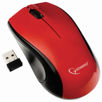 Мышь беспроводная Gembird MUSW-320-R, 2.4ГГц, красный, 2 кнопки+колесо-кнопка, 1000 DPI, батарейки в