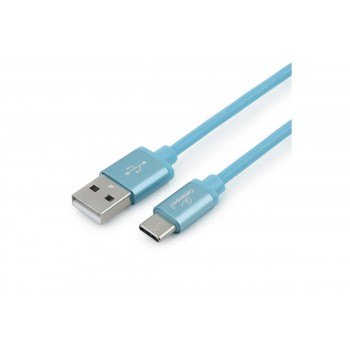 Кабель USB 2.0 Cablexpert, AM/Type-C, серия Silver, длина 1м, синий, блистер