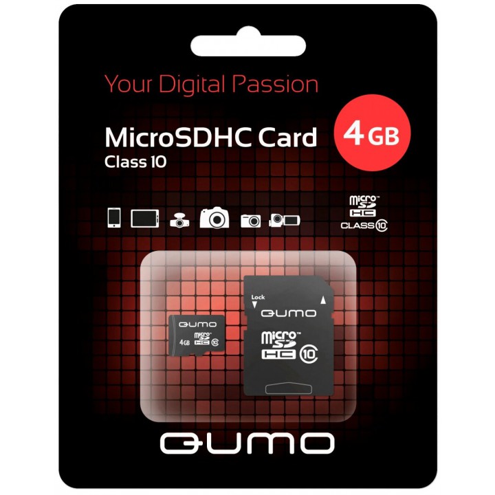 Флеш Карта MicroSD 4Gb QUMO QM4GMICSD10 {MicroSD Class 10, SD adapter}