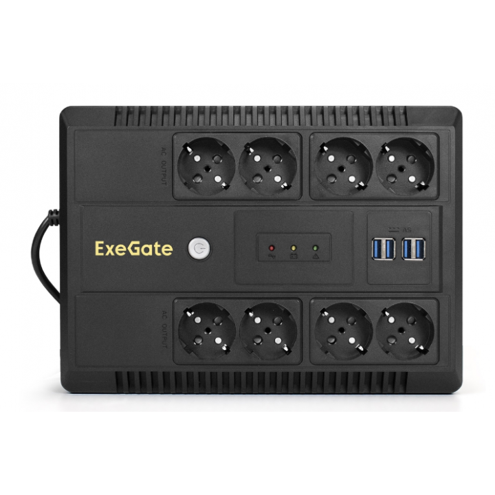 ИБП ExeGate NEO NNB-600.LED.AVR.8SH.CH <600VA/360W, LED, AVR, 8*Schuko, 4*USB-порта для зарядки, Bla