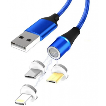 Кабель магнитный для зарядки 3 в 1 Lightning, Micro-USB, Type-С для телефона, синий