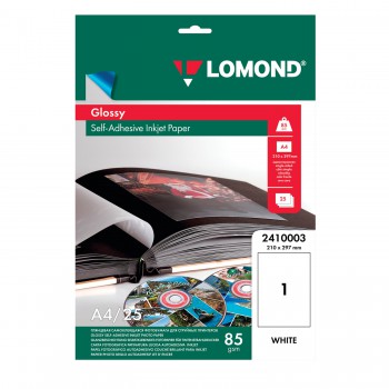 Самоклеящаяся фотобумага LOMOND, глянцевая, A4, 1 шт. (180 x 240 мм), 85 г/м2, 25 листов.