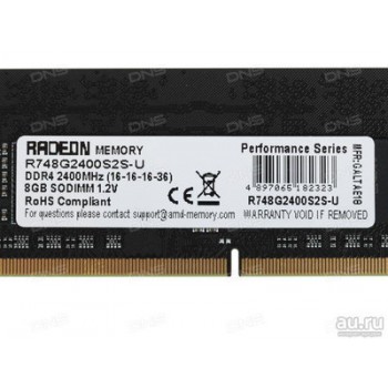 Память SO-DIMM 8GB AMD Radeon™ DDR4 2400 SO DIMM R7 Performance Series Black R748G2400S2S-U Non-ECC,