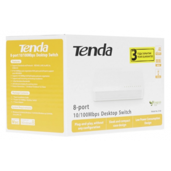 Настольный неуправляемый коммутатор  TENDA S108 8 портов TENDA S108 (switch), 8 портов Ethernet 10/1