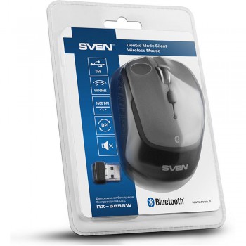 Беспроводная мышь SVEN RX-585SW сер. (бесш. кл., Bluetooth, 2,4GHz, 5+1кл., ST, 800-1600DPI, блист.)