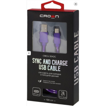 Кабель Crown USB - USB Type-C CMCU-3042C violet
