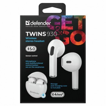 Беспроводная гарнитура Defender Twins 930 белый, TWS, Bluetooth (63931)