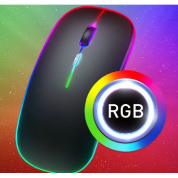 Мышь беспроводная бесшумная /Черная/ с подсветкой RGB c адаптером USB