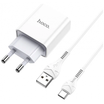 Сетевое ЗУ + Кабель Type-C HOCO HC-27961 C81A/ 1m/ 1 USB/ Выход: 10.5W/ White