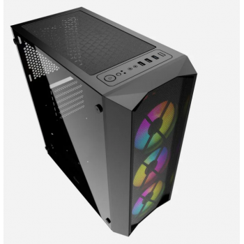 Корпус Powercase Rhombus X3 Mesh LED, Tempered Glass, 3x 120mm 5-color fan, чёрный, ATX  (CMRMX-L3)