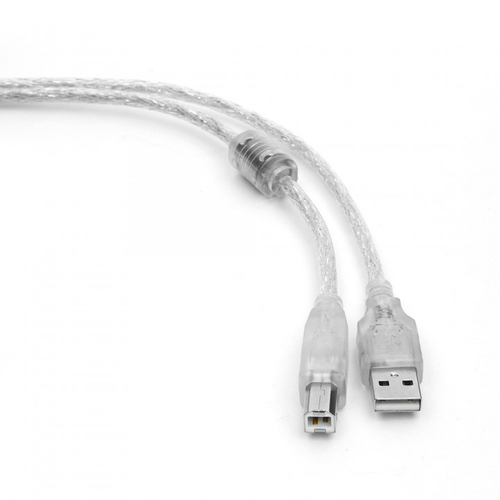 Кабель USB 2.0 Pro Cablexpert CCF-USB2-AMBM-TR-2M, AM/BM, 2м, экран, феррит.кольцо, прозрачный, паке