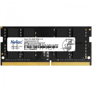 Память Netac 8GB DDR4 2666MHz SO-DIMM CL19 1.2V/NTBSD4N26SP-08 PC4-21300 CL19 SO-DIMM 260-pin single