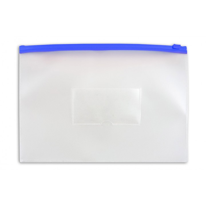 Папка на молнии ZIP Бюрократ PM4Ablue А4 карман под визитку ПВХ пластик 0.18мм синяя молния