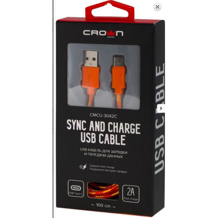 Кабель Crown USB - USB Type-C CMCU-3042C orange