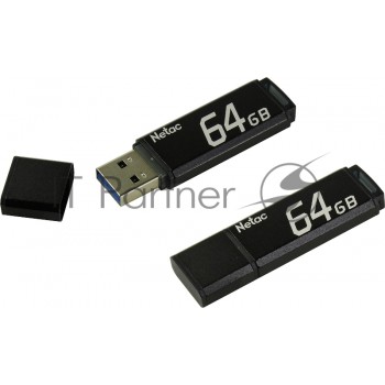 Флеш Диск Netac U351 64Gb <NT03U351N-064G-30BK>, USB3.0, с колпачком, металлическая чёрная