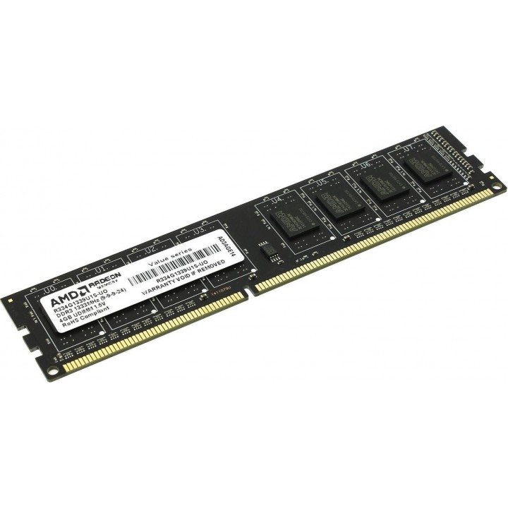 Память DDR3 AMD 4GB DDR3 1333 DIMM R3 Value Series Black R334G1339U1S-U Non-ECC, CL9, 1.5V, Retail