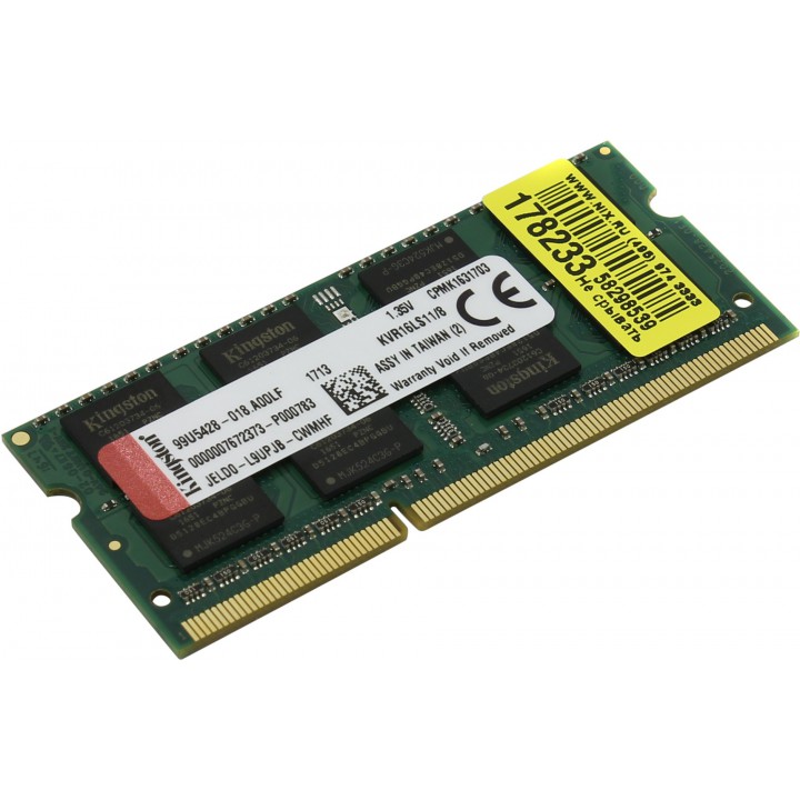 Память SO-DIMM DDR3 KINGSTON 4Gb 1600MHz KVR16LS11/4 RTL PC3-12800 CL11 204-pin 1.35В DDR3L