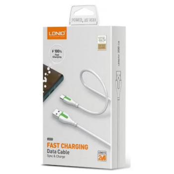 кабель USB LDNIO LS572/ Type-C/ 2m/ 2.1A/ медь: 86 жил/ White&Green