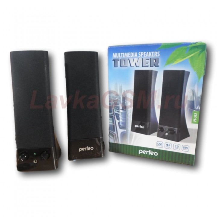 Колонки Perfeo колонки "Tower" 2.0, мощность 2х3 Вт (RMS), чёрн, USB  (PF-532)