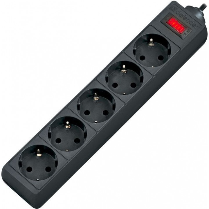 Сетевой фильтр Defender Surge protector ES (5 розеток евр.) 3 m, black (99485)