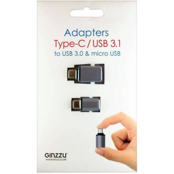 Переходники GINZZU GC-885S,  комплект 2шт. USB 3.1 Type-C / microUSB  + USB 3.1 Type-C / USB 3.0