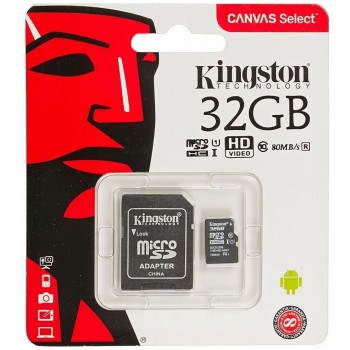 Флеш карта microSDHC 32GB  Class10 Kingston <SDCS2/32GB> Class10 UHS-I Canvas Select up to 100MB/s с