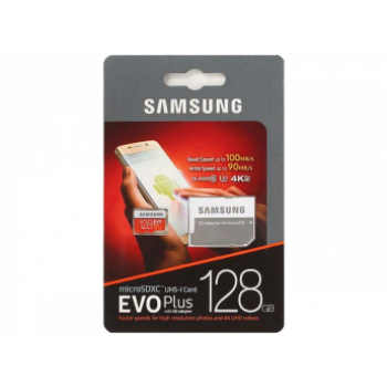 Флеш карта microSD 128GB SAMSUNG EVO PLUS microSDXC Class 10, UHS-I, U3 (SD адаптер) 60MB/s,100MB/s