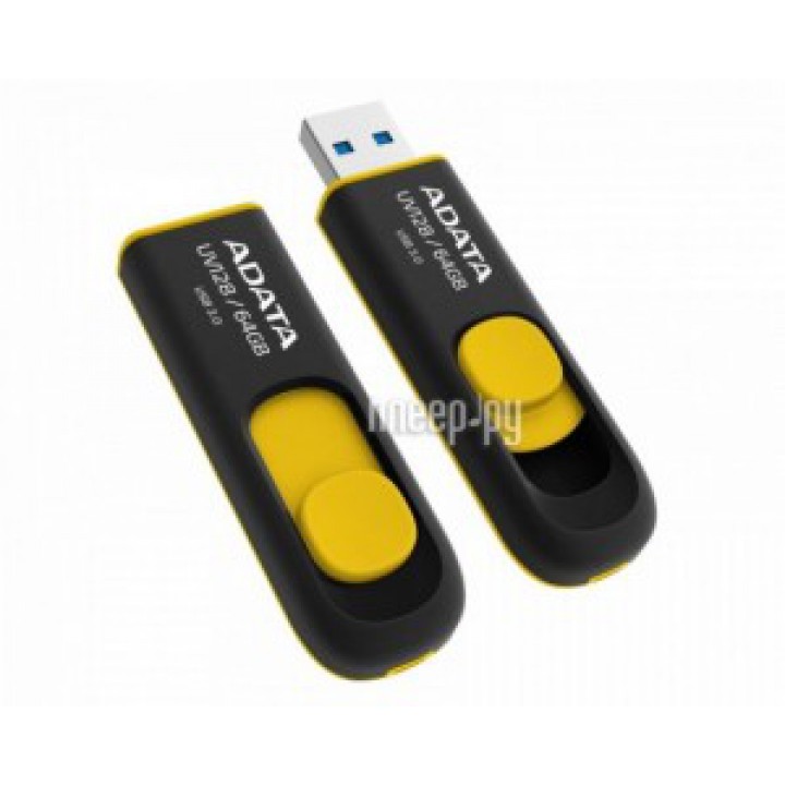 Флеш Диск 32GB A-DATA UV128, USB 3.0, черный/желтый