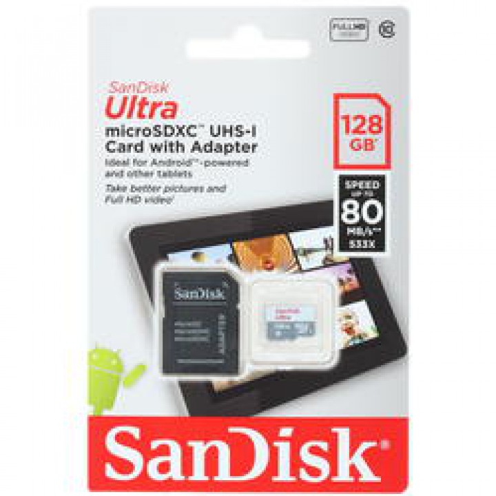 Флеш карта microSDXC 128Gb Class10 Sandisk SDSQUNS-128G-GN6MN Ultra 80 w/o adapter