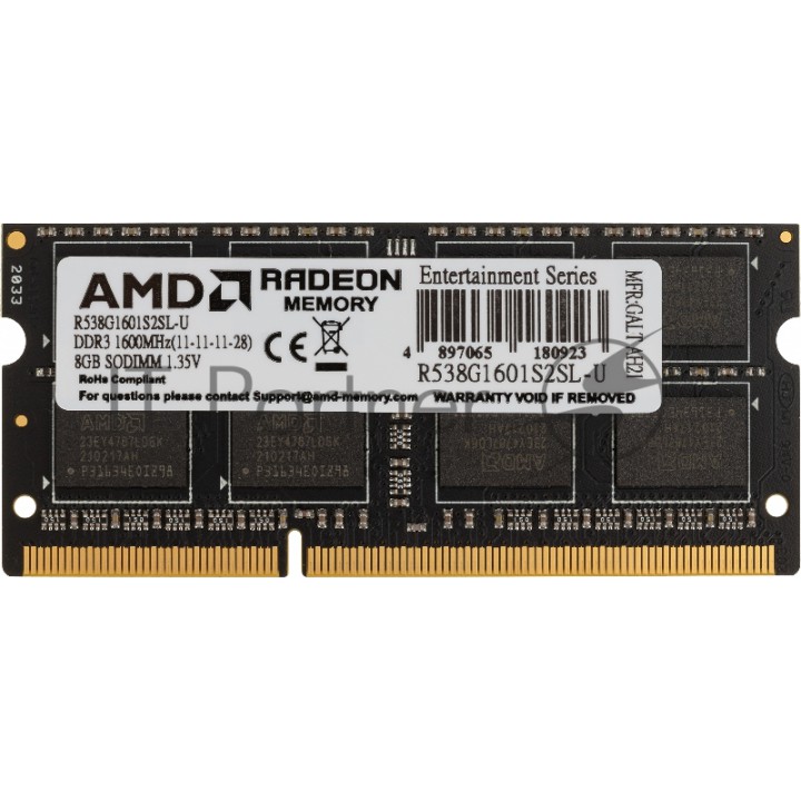 Модуль памяти 8GB AMD Radeon™ DDR3L 1600 SO DIMM R5 Entertainment Series Black R538G1601S2SL-U Non-E
