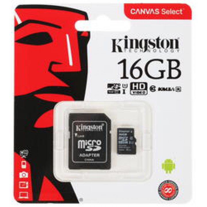 Флеш Карта MicroSD 16Gb Kingston Class10 SDCS/16GB + adapter