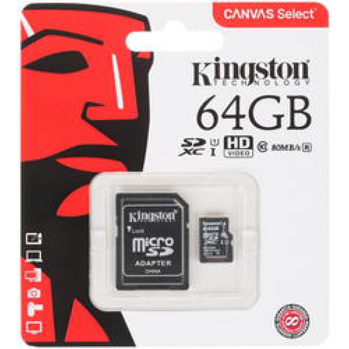 Флеш Карта MicroSD 64GB Kingston Class 10 UHS-I U1 Canvas Select [SDCS/64GBSP]