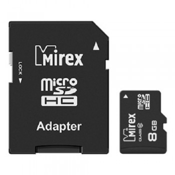 Флэш карта microSD 8Gb Mirex (class 10) с адаптером
