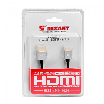 Шнур HDMI - mini HDMI gold 1.5М Ultra Slim (блистер) REXANT