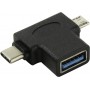 VCOM CA434 Переходник OTG 2 в 1, Micro USB 2.0 +Type-C --> USB 3.0 Af