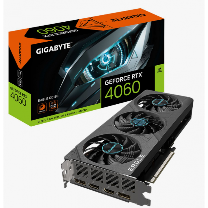 Видеокарта Gigabyte GV-N4060EAGLE OC-8GD 8192Mb 128 PCI-E 4.0 GDDR6 2580/18000 HDMIx2 DPx2 HDCP Ret